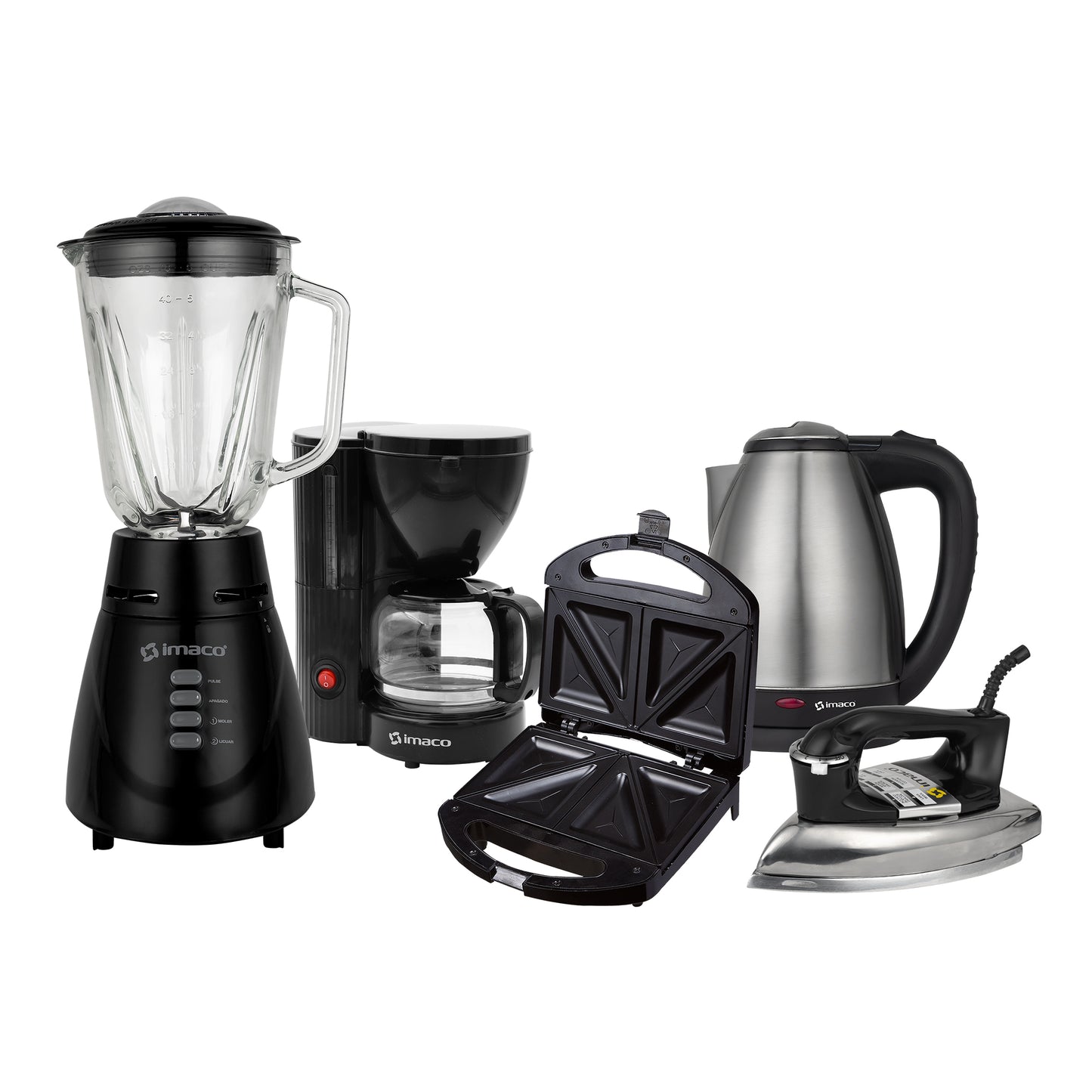 Pentacombo Licuadora BL4125VN + Hervidor KE1801 + Sandwichera IST101N + Cafetera ICM608N + Plancha i1700