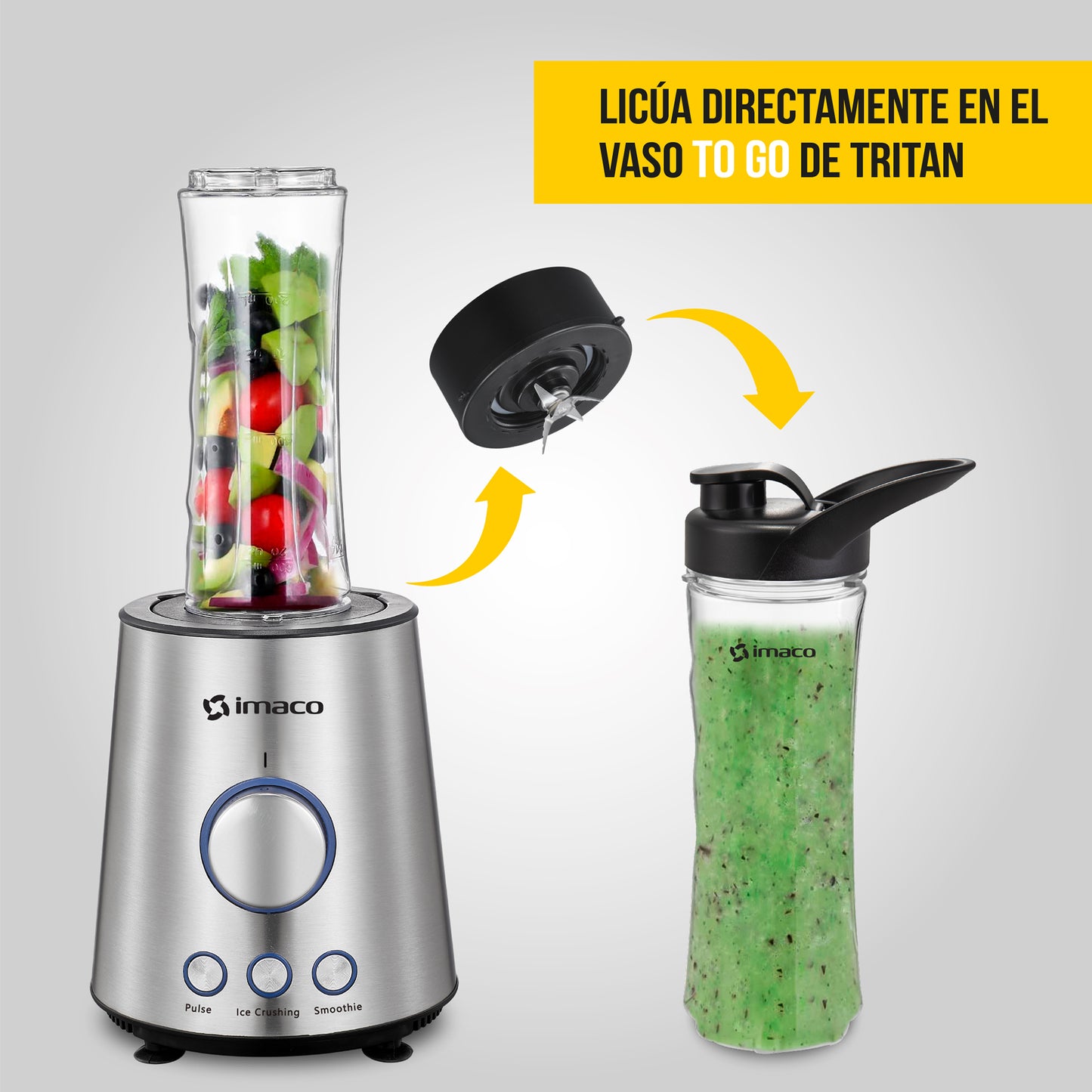 Licuadora v/v 1.5 litros ac/inox + vaso to go imaco bls860