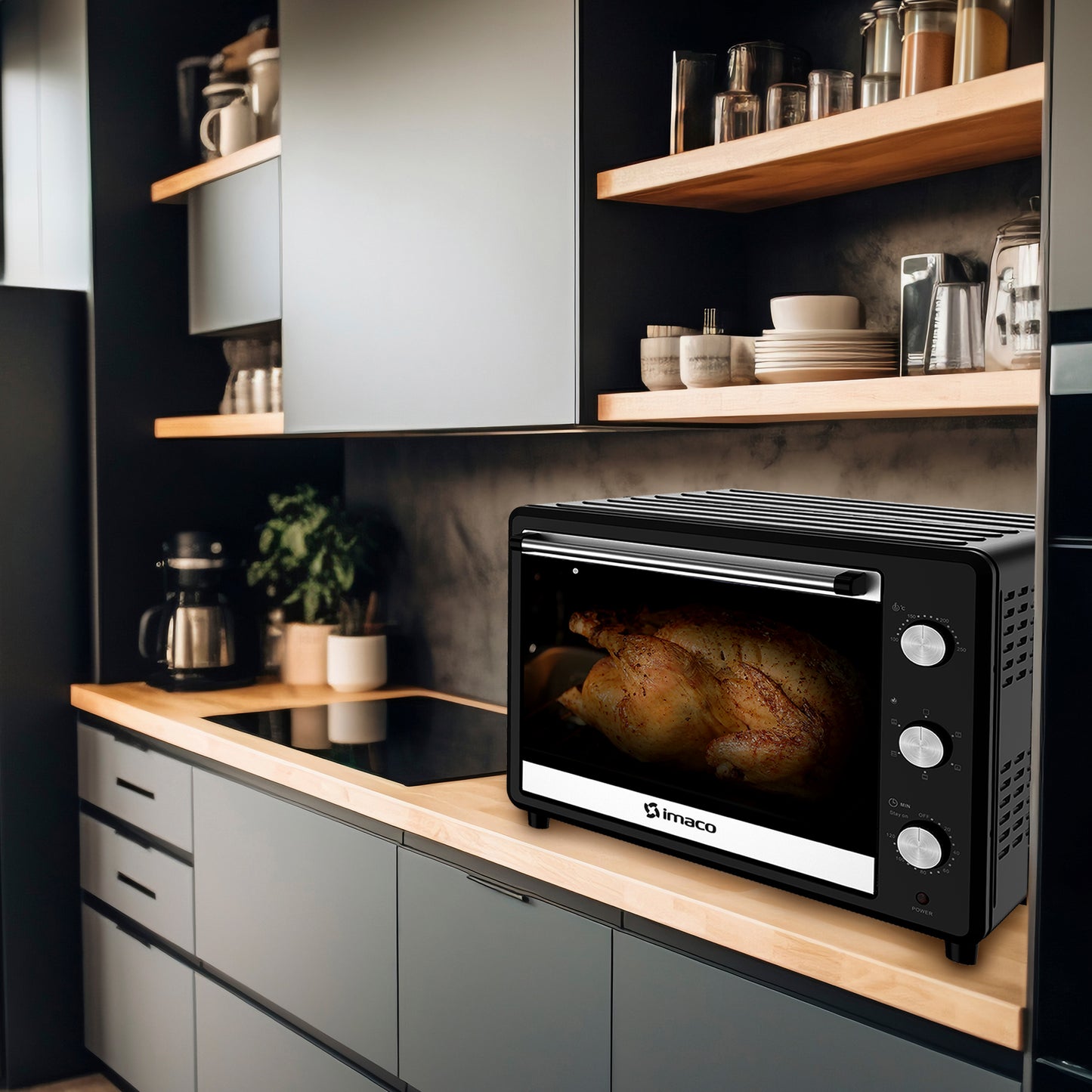 Horno eléctrico negro 55 litros c/rosticero HEB55R Imaco