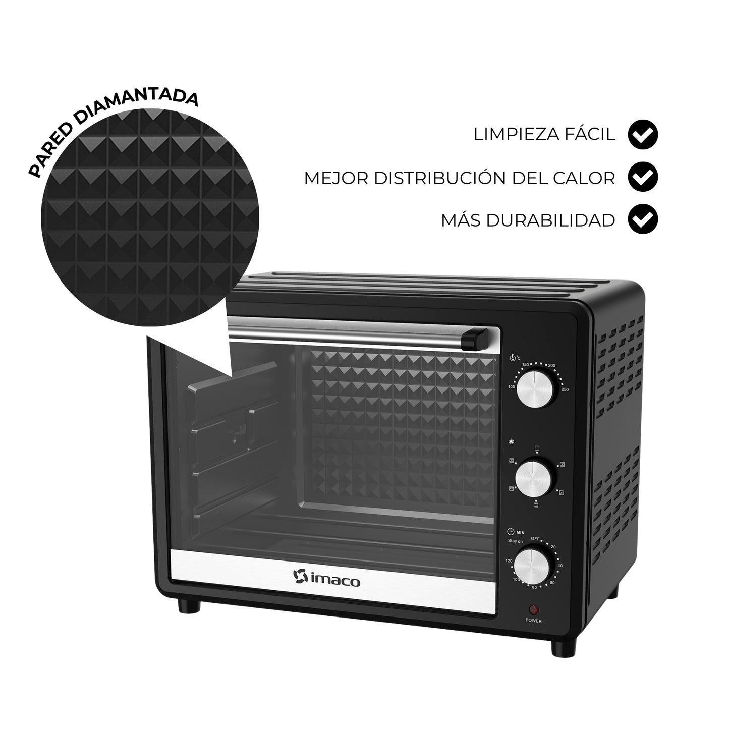 Horno eléctrico negro 55 litros c/rosticero HEB55R Imaco
