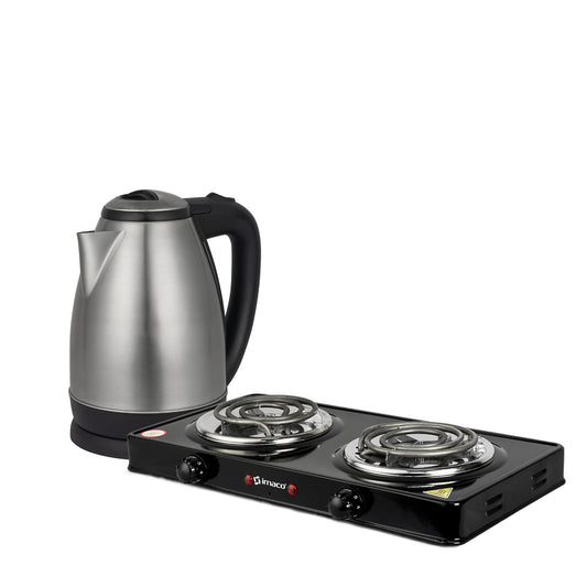 Combo cocina elect de mesa 2 hornillas + hervidor metálico 1.8l ke1801 Imaco