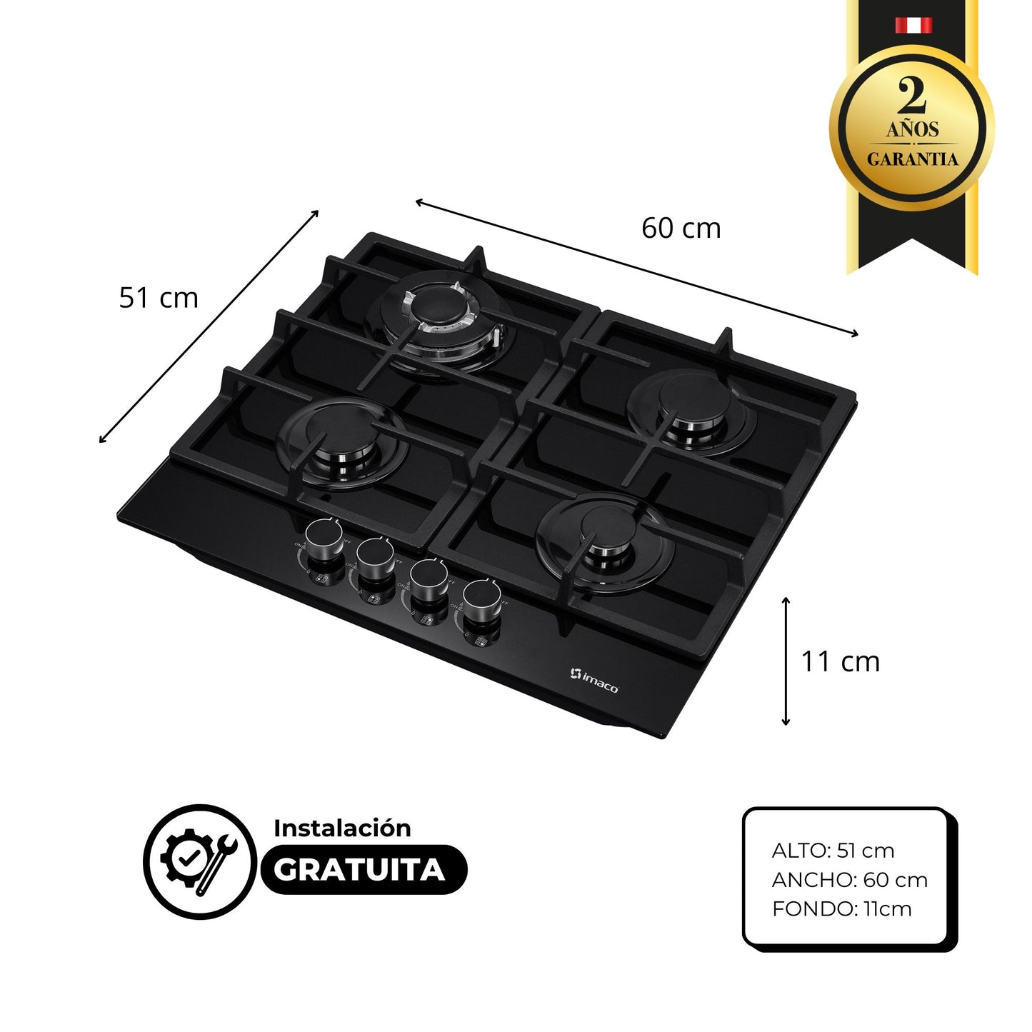 Cocina empotrable Gas X4 Quemadores IENC60 Imaco