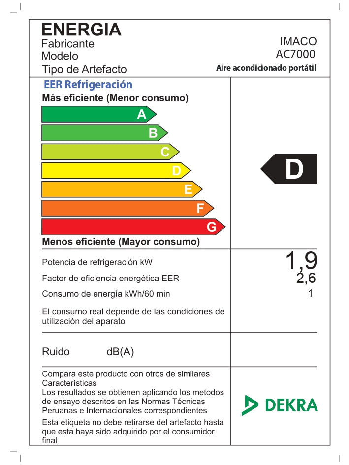Aire acondicionado portatil digital 6500btu imaco ac7000
