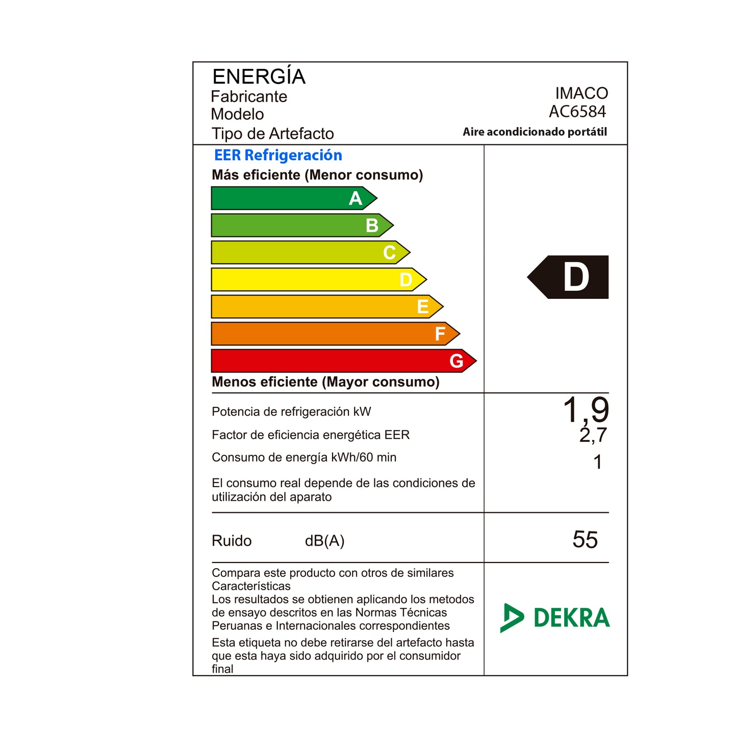 Aire Acondicionado Portatil 6500 BTU C/Control  AC6584 Imaco