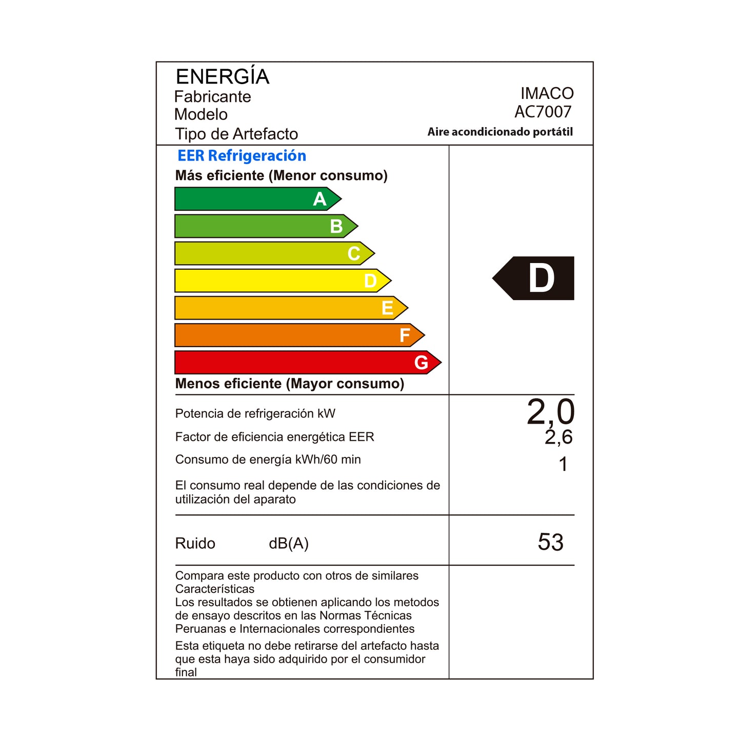  Aire acondicionado portátil 7000 BTU AC7007 Imaco