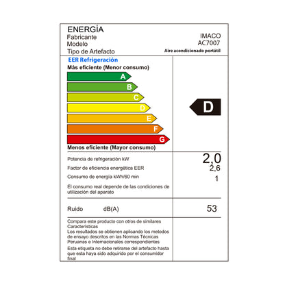  Aire acondicionado portátil 7000 BTU AC7007 Imaco