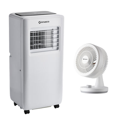 Combo aire acondicionado portátil 7000 BTU + Ventilador de mesa 8" silencioso Imaco