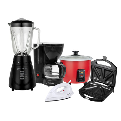 Penta-combo licuadora + olla + cafetera + plancha + Sandwichera Imaco