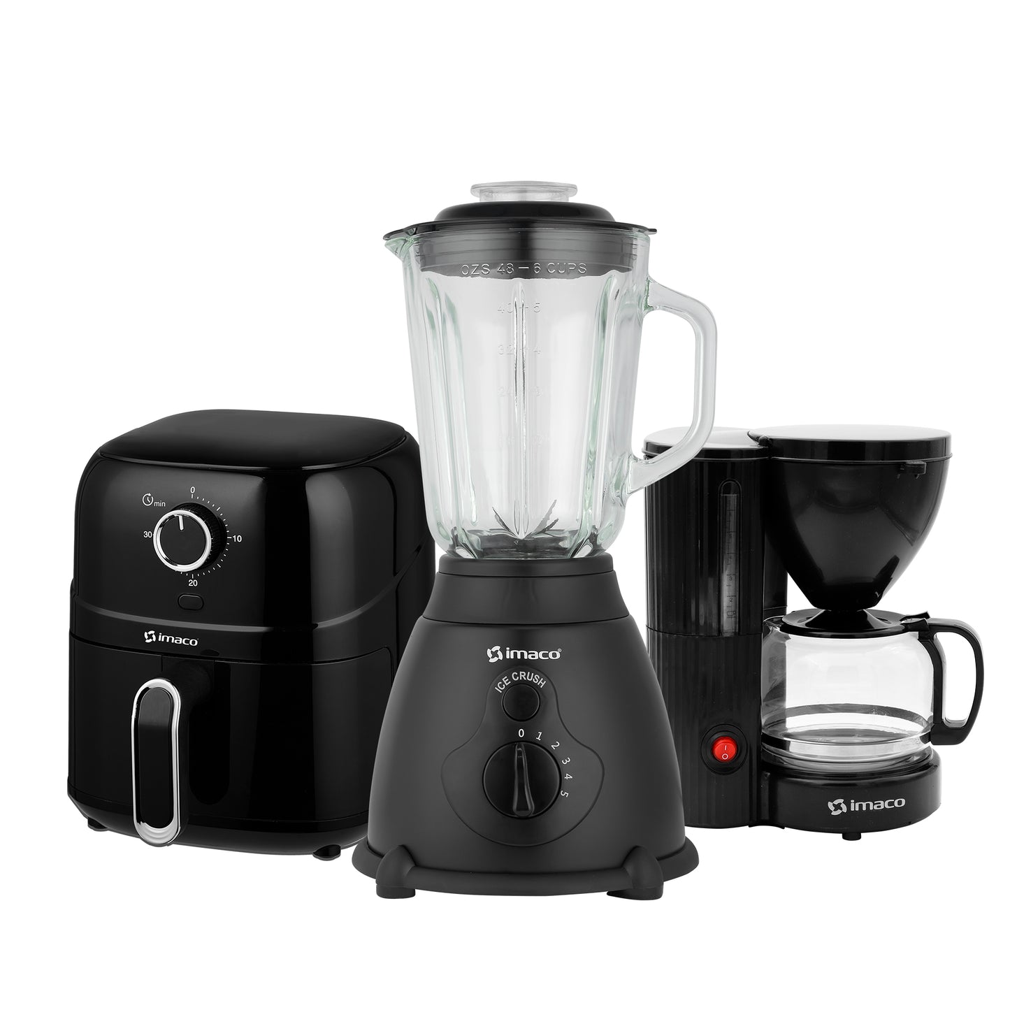 Tricombo Licuadora 1.5lt BLS509N + Freidora 2lt + Cafetera 6 tazas Imaco