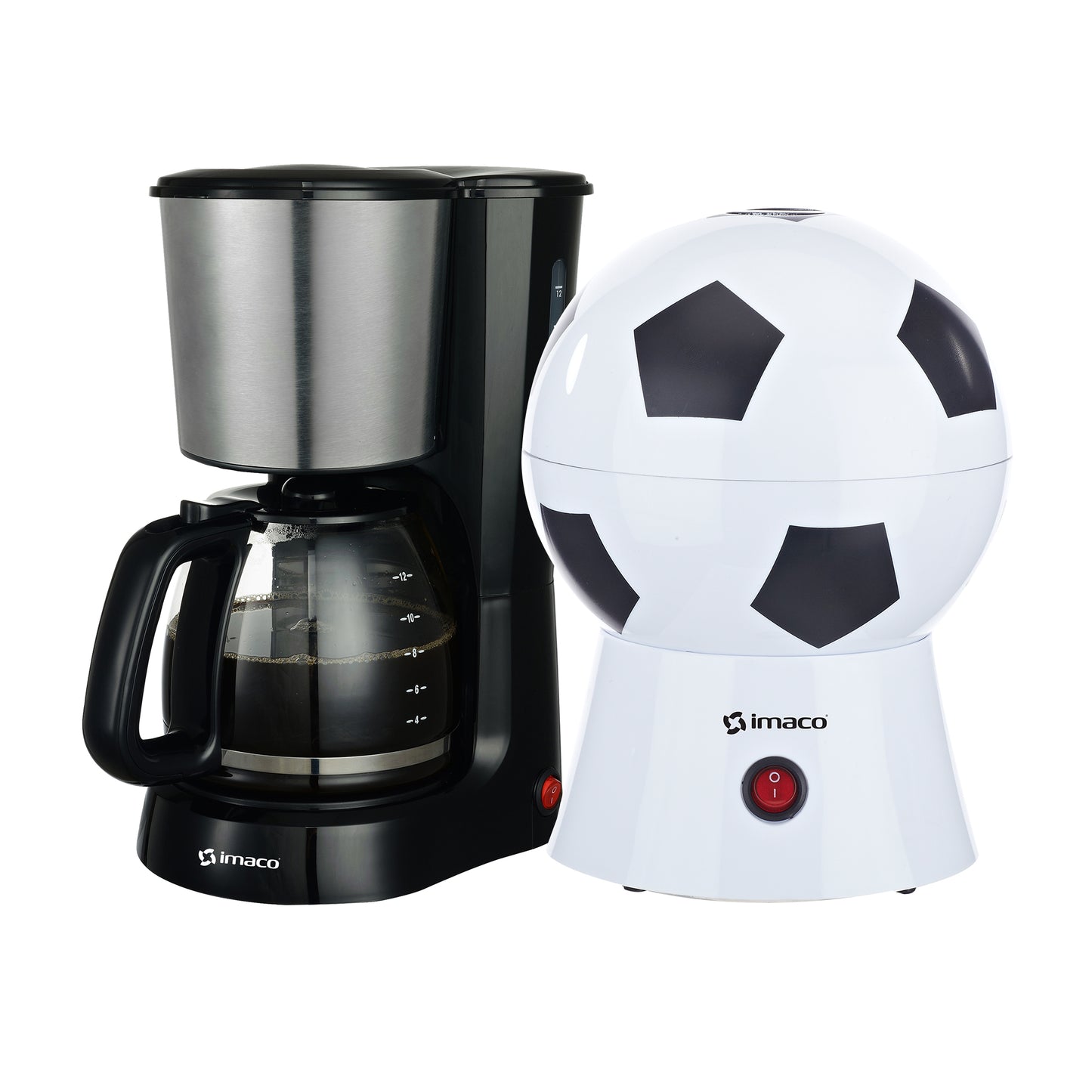 Combo cafetera 12 tazas + Pop corn maker mini futbbol Imaco