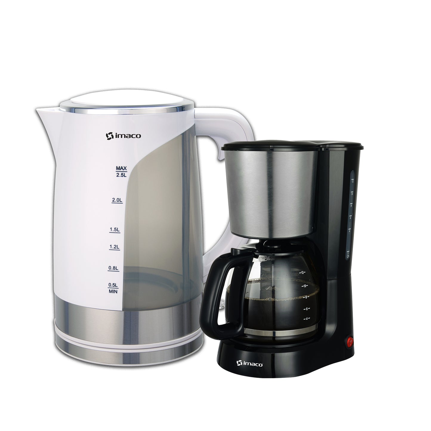 Combo cafetera eléctrica 12 tazas + Hervidor plastico 2.5l Imaco