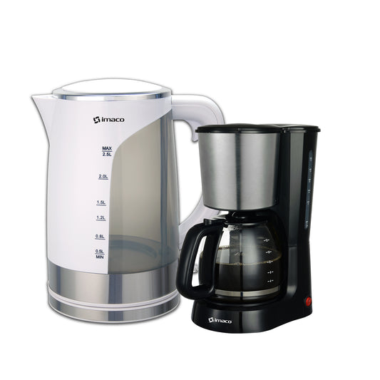 Combo cafetera eléctrica 12 tazas + Hervidor plastico 2.5l Imaco