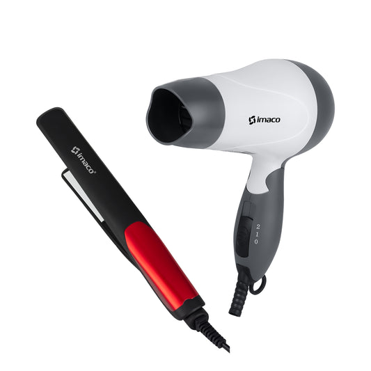 Combo plancha de cabello con placa ceramica 200°C HS2198 + Secadora de cabello portatil 1000w HD1000