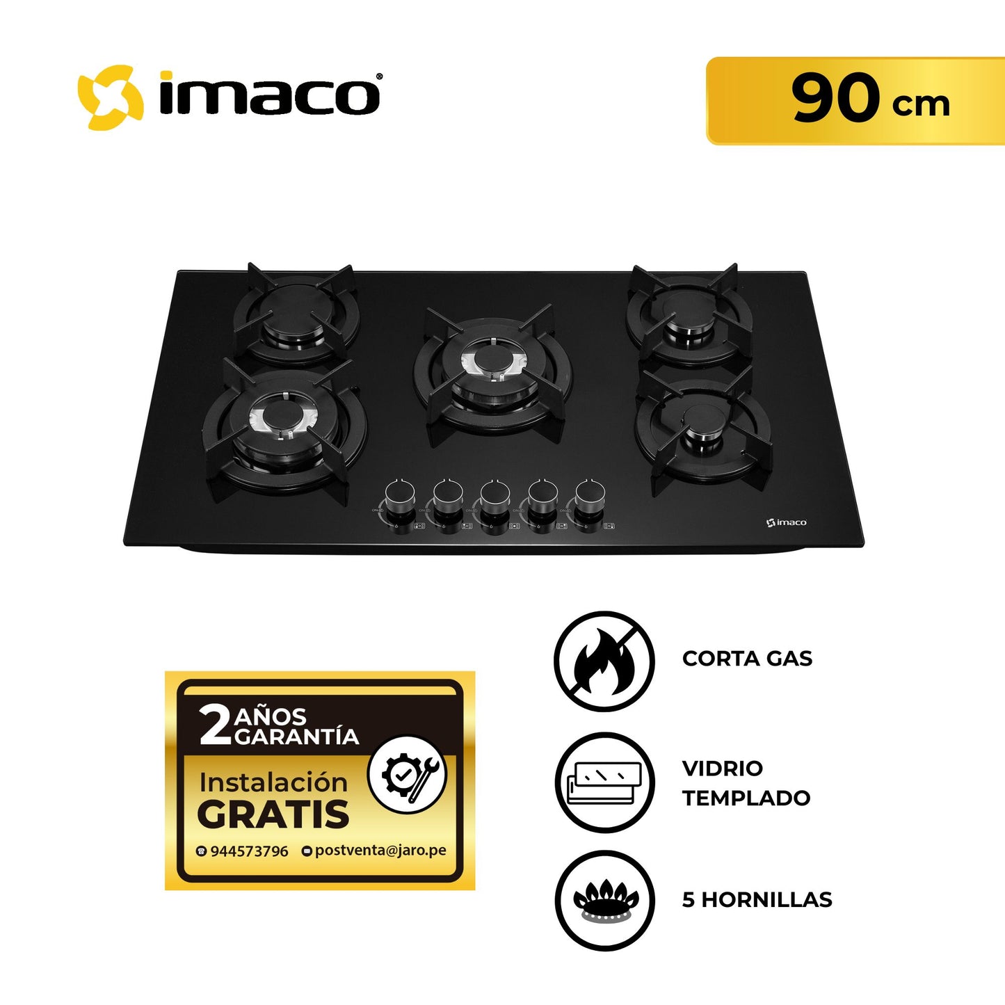 Cocina empotrable Gas X5 Quemadores IENC90 Imaco