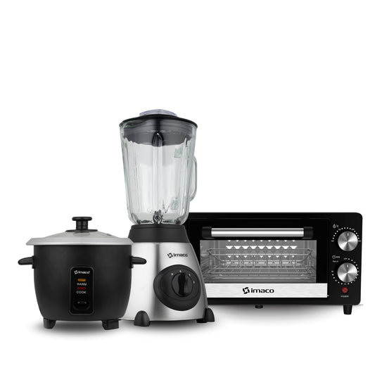 Combo horno eléctrico 10lts + Olla arrocera 0.6lts + Licuadora 1.5Lts Imaco