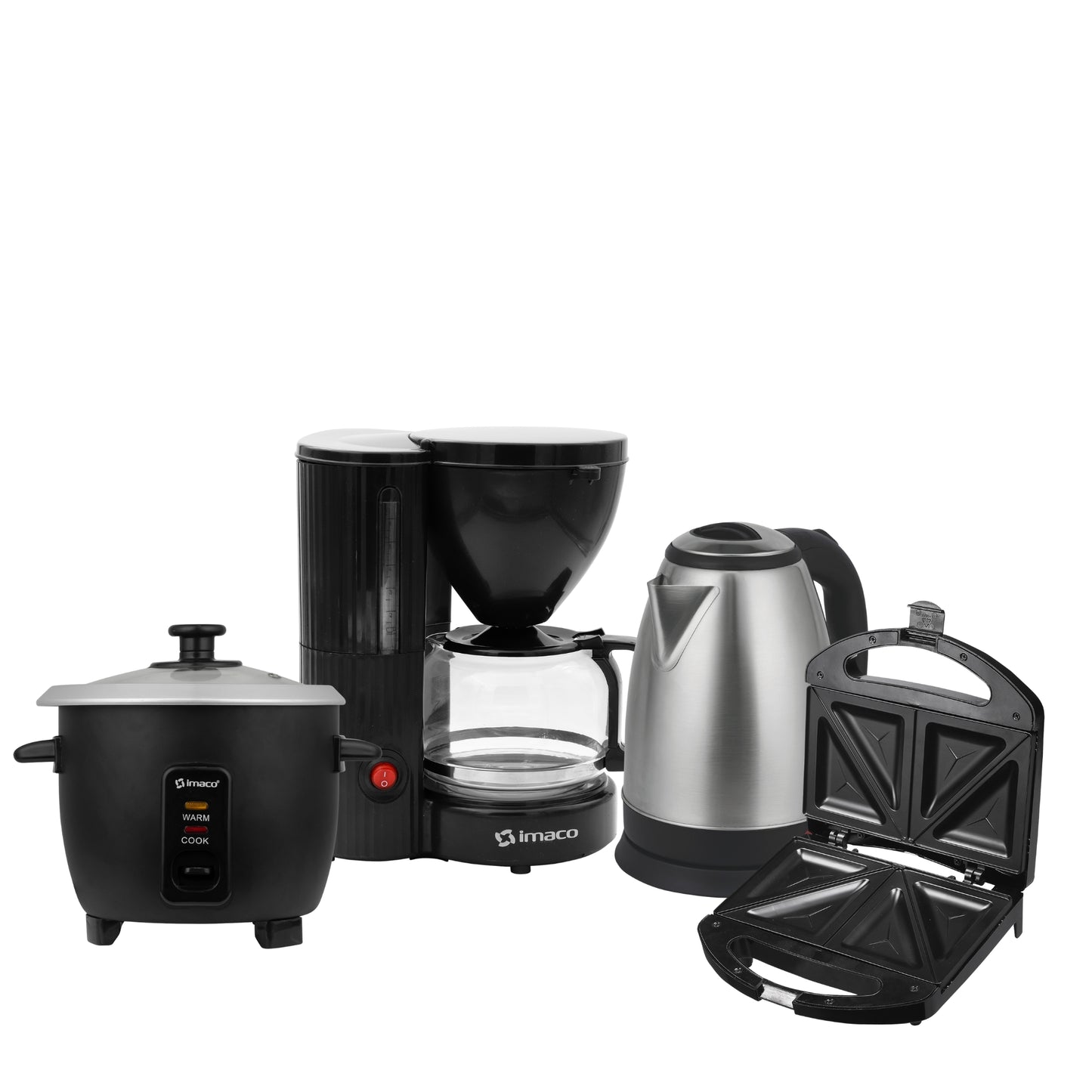 Cuatricombo Arrocera 0.6L + Sandwichera + Hervidor + Cafetera Imaco