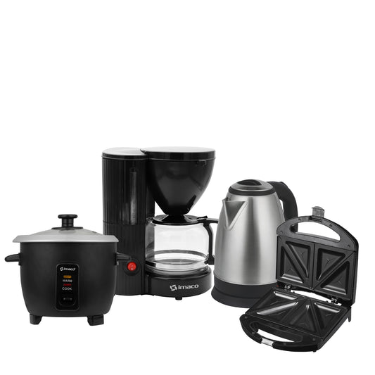 Cuatricombo Arrocera 0.6L + Sandwichera + Hervidor + Cafetera Imaco
